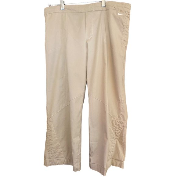 Nike Pants Women Large (12-14) Tan‎ Wide Leg Stretch Button Up Convert to Shorts - Picture 13 of 16